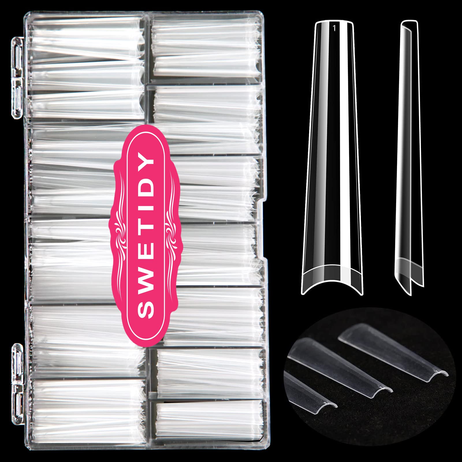 SWETIDY Uñas forma ataúd 3XL claras, acabado natural para salón