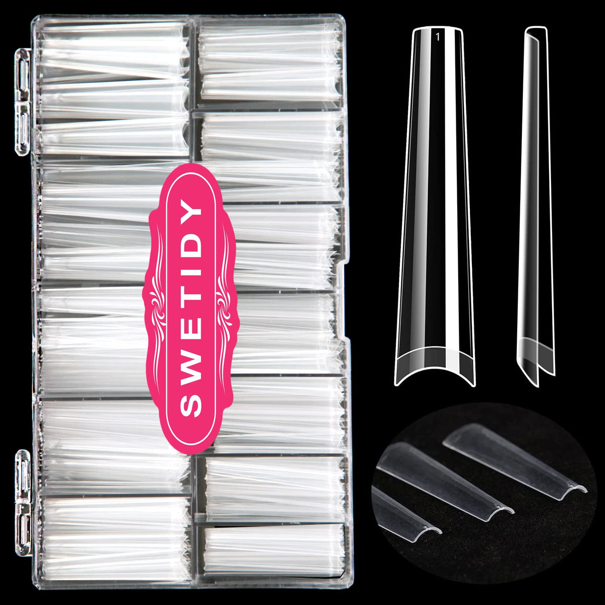 SWETIDY Uñas forma ataúd 3XL claras, acabado natural para salón