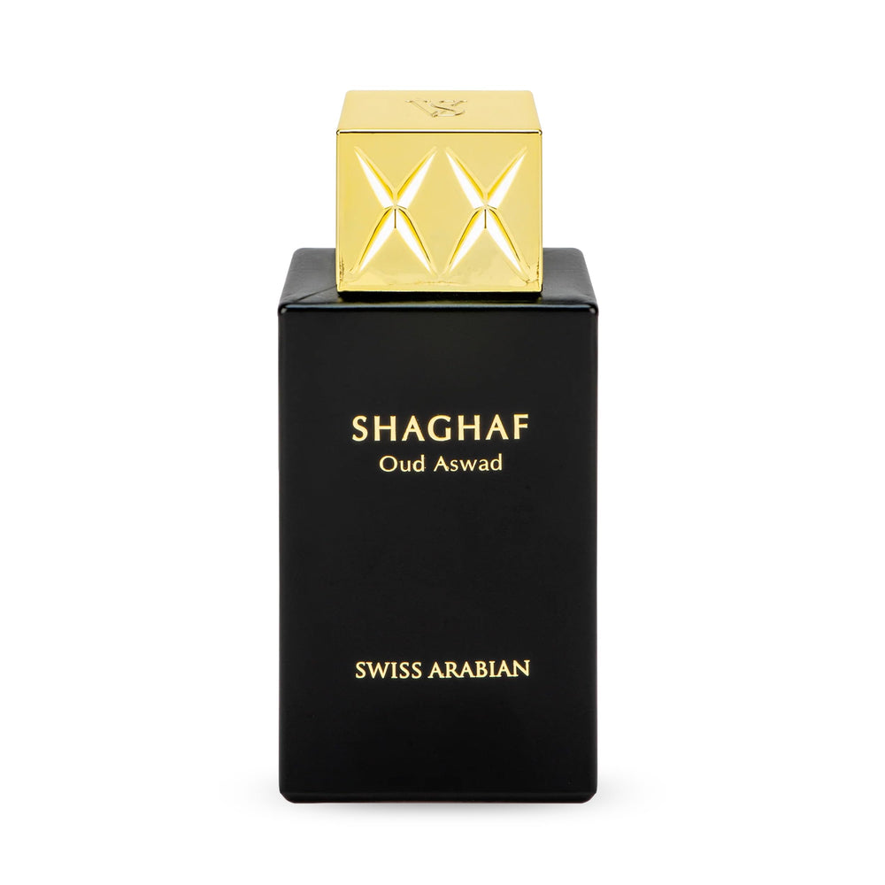 Swiss Arabian Shaghaf Oud Aswad—botella elegante para uso diario, duración prolongada.
