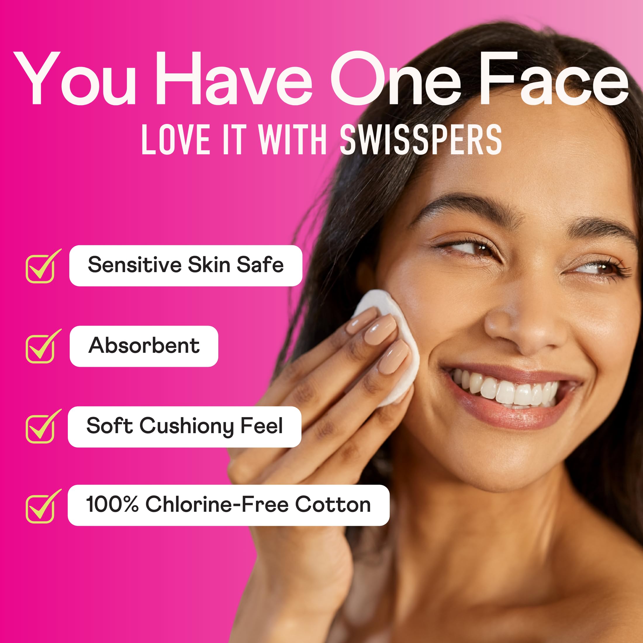 Discos de algodón hipoalergénicos de Swisspers, aptos para piel sensible.