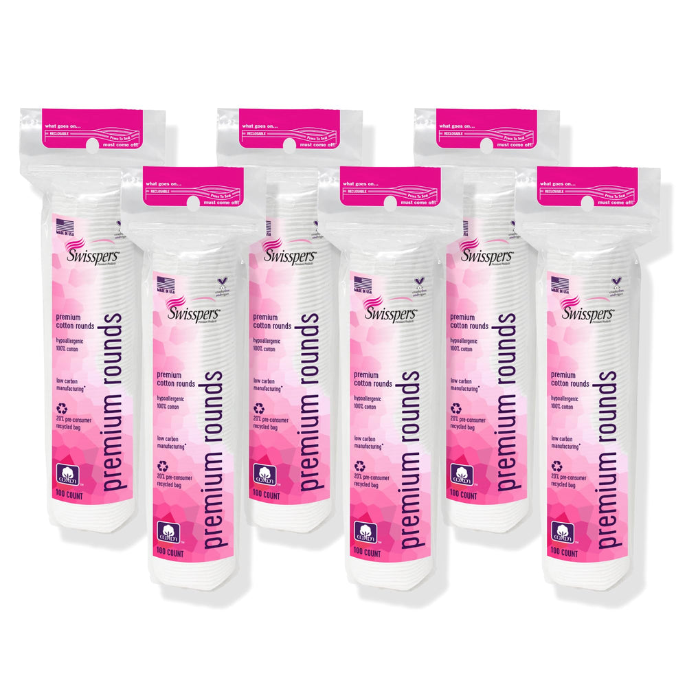 Discos de algodón premium Swisspers, 100 cuentas, ideales para desmaquillar con suavidad.