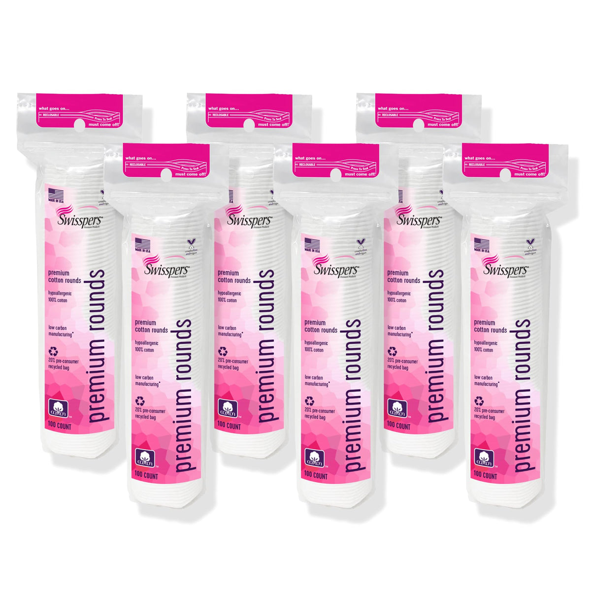 Discos de algodón premium Swisspers, 100 cuentas, ideales para desmaquillar con suavidad.