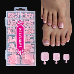 SWRITATSK uñas francesas de dedo del pie, cuadradas y rosadas para un aspecto natural.