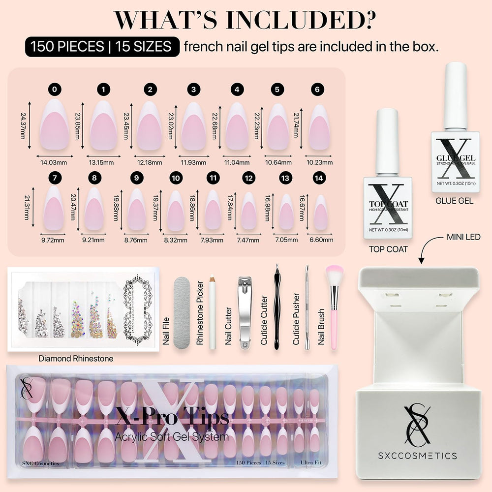Uñas SXC con puntas X-Pro en forma almendra para looks versátiles.
