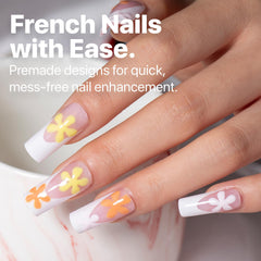 Conjunto de uñas francesas rosadas en varias tallas para ajuste perfecto.