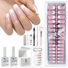 Uñas Francesas rosadas de SXC, tamaño medio y forma cuadrada para uso diario.