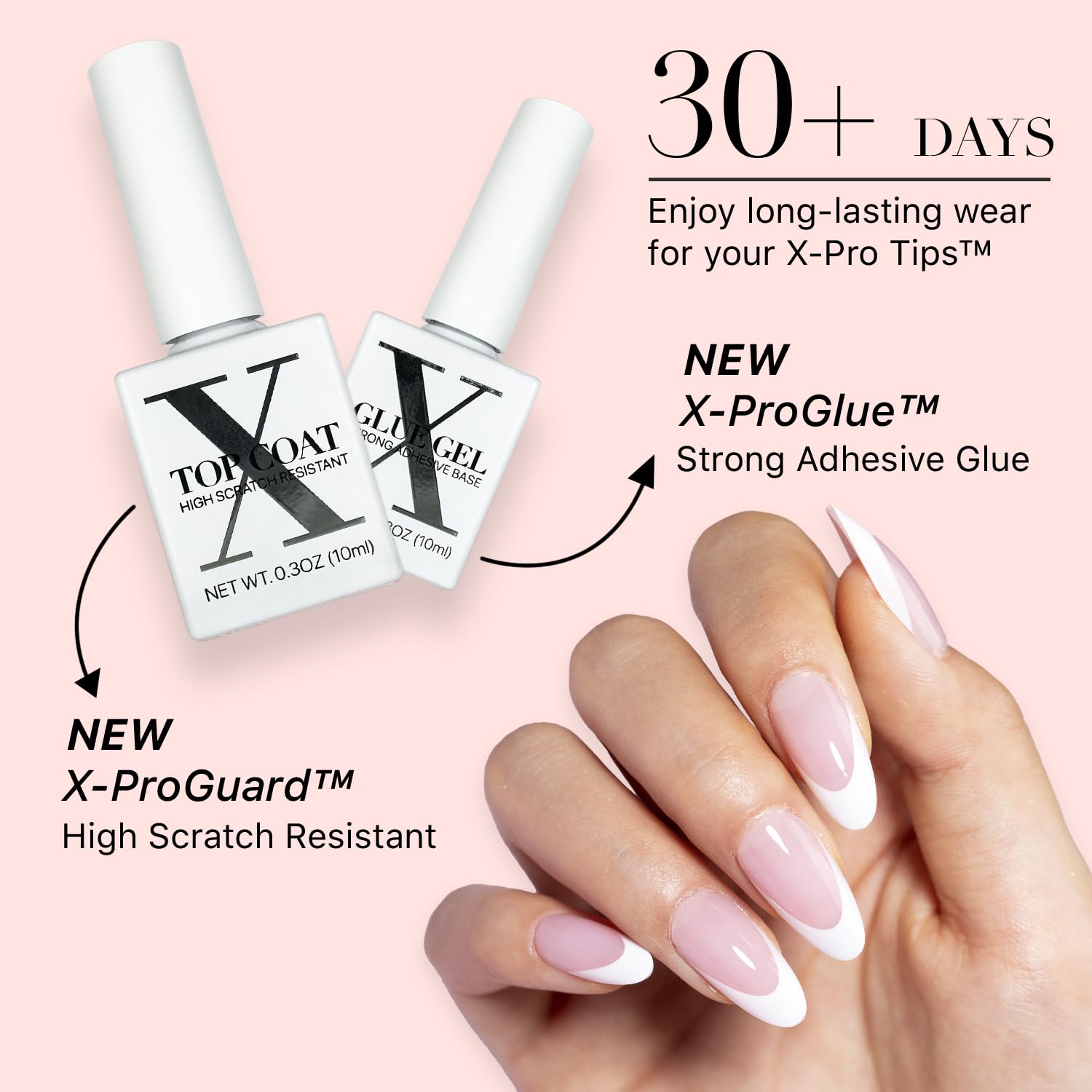 Uñas postizas ligeras SXC de larga duración y acabado natural.