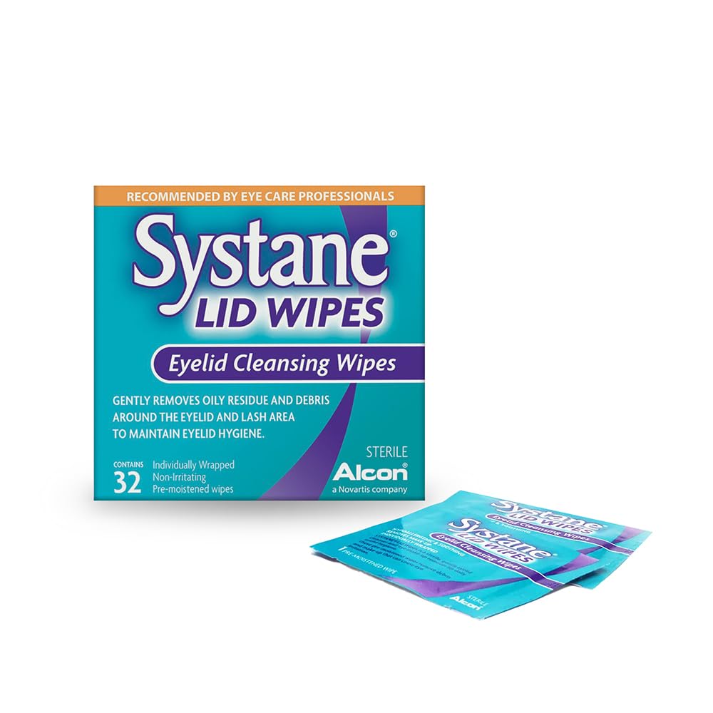 Systane Lid Wipes package showing 32-count box for eyelid cleansing.