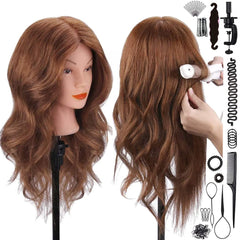 SZCY cabeza mannequin con cabello humano real, 18 pulgadas, ideal para prácticas de peluquería.