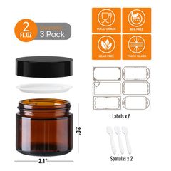 Jarras SZUAH ámbar 60 ml con forro interior para cosméticos caseros