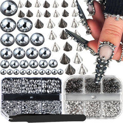 Tachas 3D punk para uñas con conos metálicos, estilo audaz para manicuras.