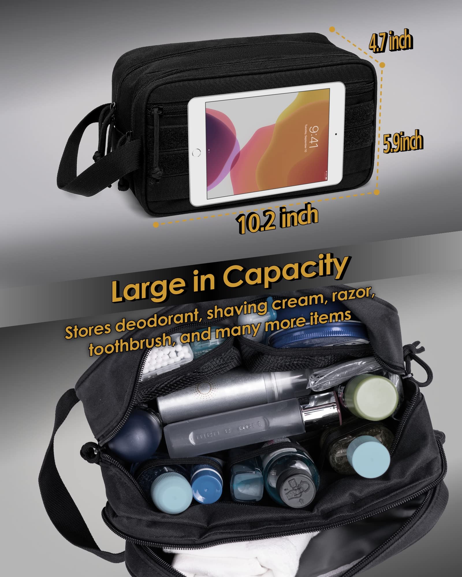 TACTICISM bolsa de aseo para hombre, bolsillo impermeable, transporte seguro de artículos húmedos.