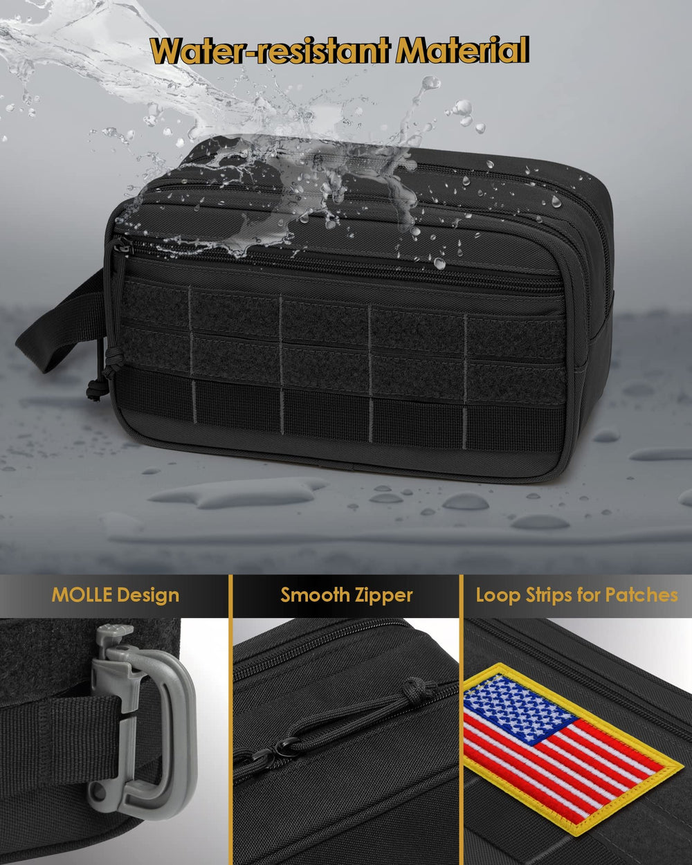 TACTICISM bolsa de aseo para hombre, asa lateral, transporte cómodo.