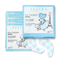Talika Eye Therapy Patch muestra la aplicación rápida para ojos cansados en casa.