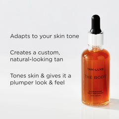 Tan-Luxe Gotas con gotero para control preciso de la intensidad.