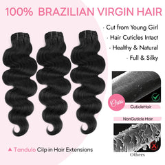 Tandulo extensiones de pelo 1B Negro natural clip-in, fácil de combinar