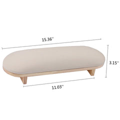 Tang Song soporte uñas de madera ergonómico en crema, ofrece estabilidad durante la sesión.