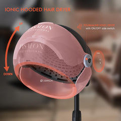 Tasalon secador iónico capota rosa glitter, detalle flujo de aire ajustable