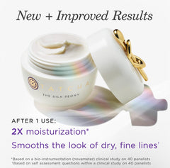TATCHA Silk Peony Under Eye Cream, empaque frontal, diseño elegante y sensación nutritiva.