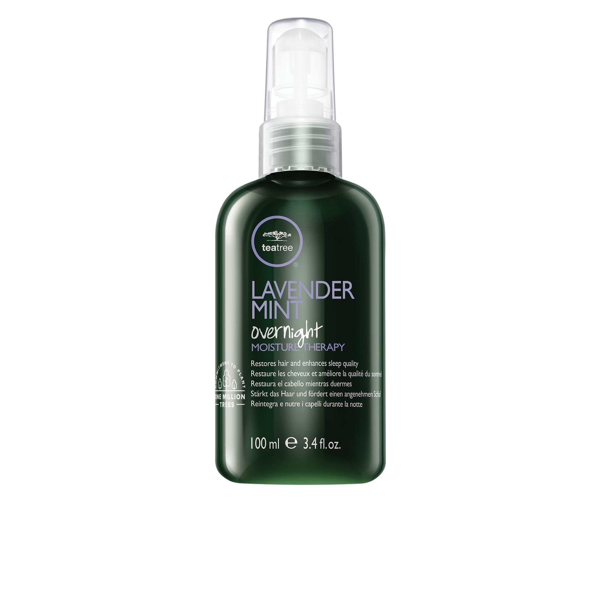 Tea Tree Lavender Mint bouteille nocturne pour nourrir les cheveux secs et bouclés.