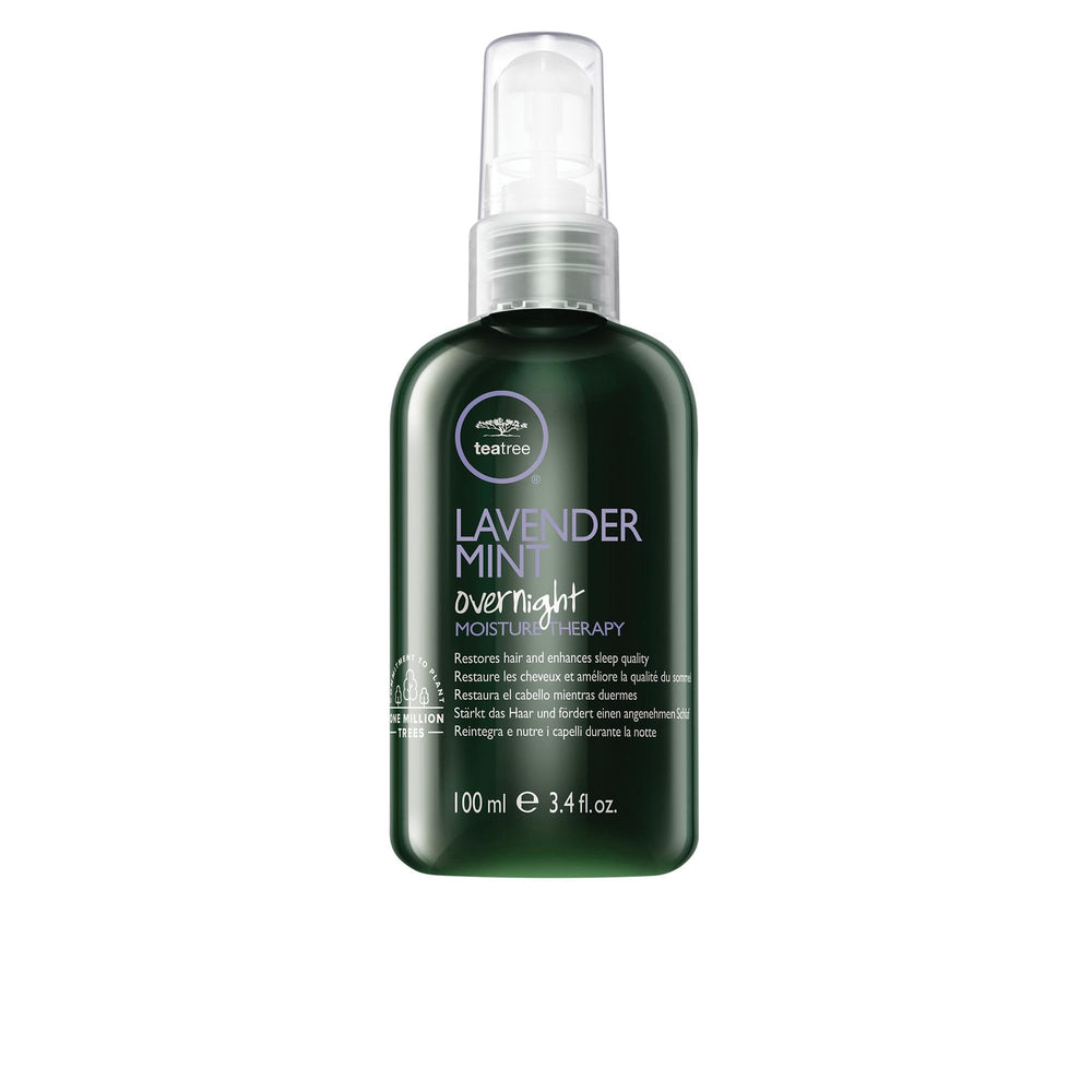 Tea Tree Lavender Mint bouteille nocturne pour nourrir les cheveux secs et bouclés.