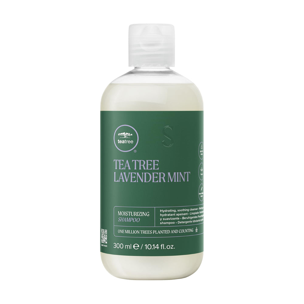 Tea Tree Lavender Mint Shampoo botella frontal, cuidado diario suave para cabello áspero.