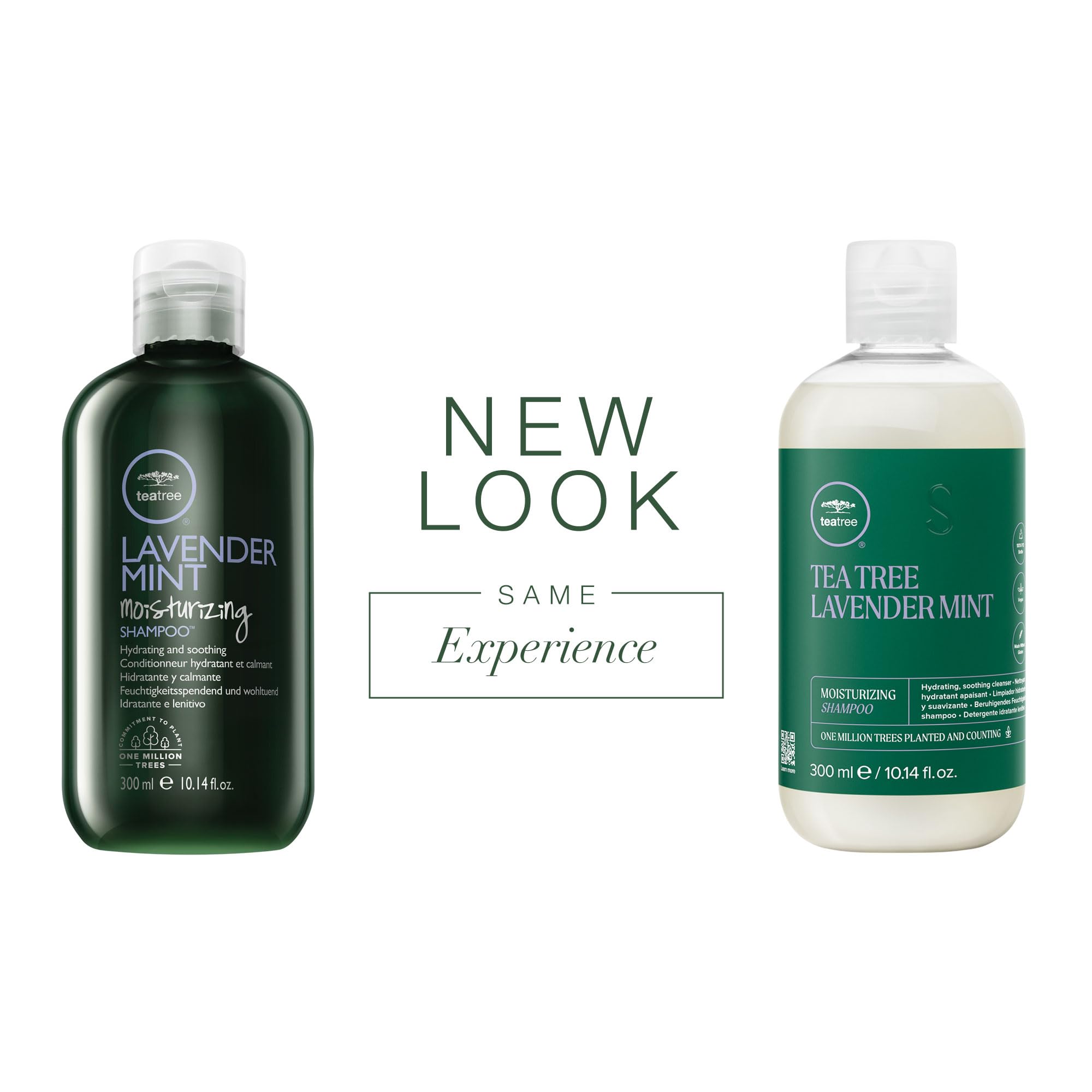 Tea Tree Lavender Mint Shampoo etiqueta relajada, aroma calmante para ducha relajante.