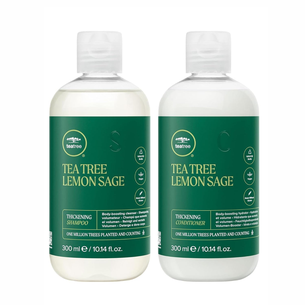 Tea Tree Lemon Sage champú engrosante en botella para mayor volumen.