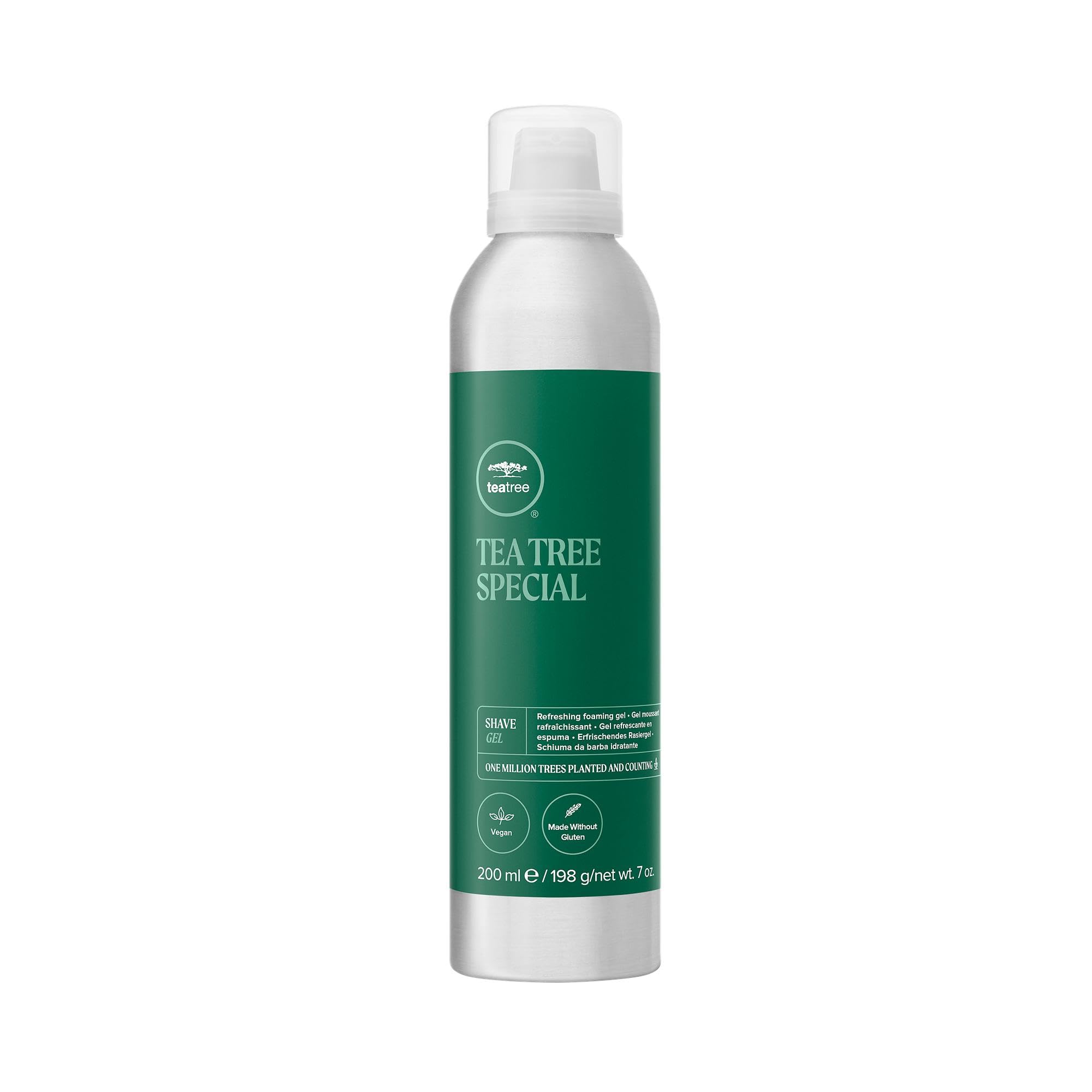 Tea Tree Shave Gel crea espuma cremosa para un afeitado suave y refrescante.