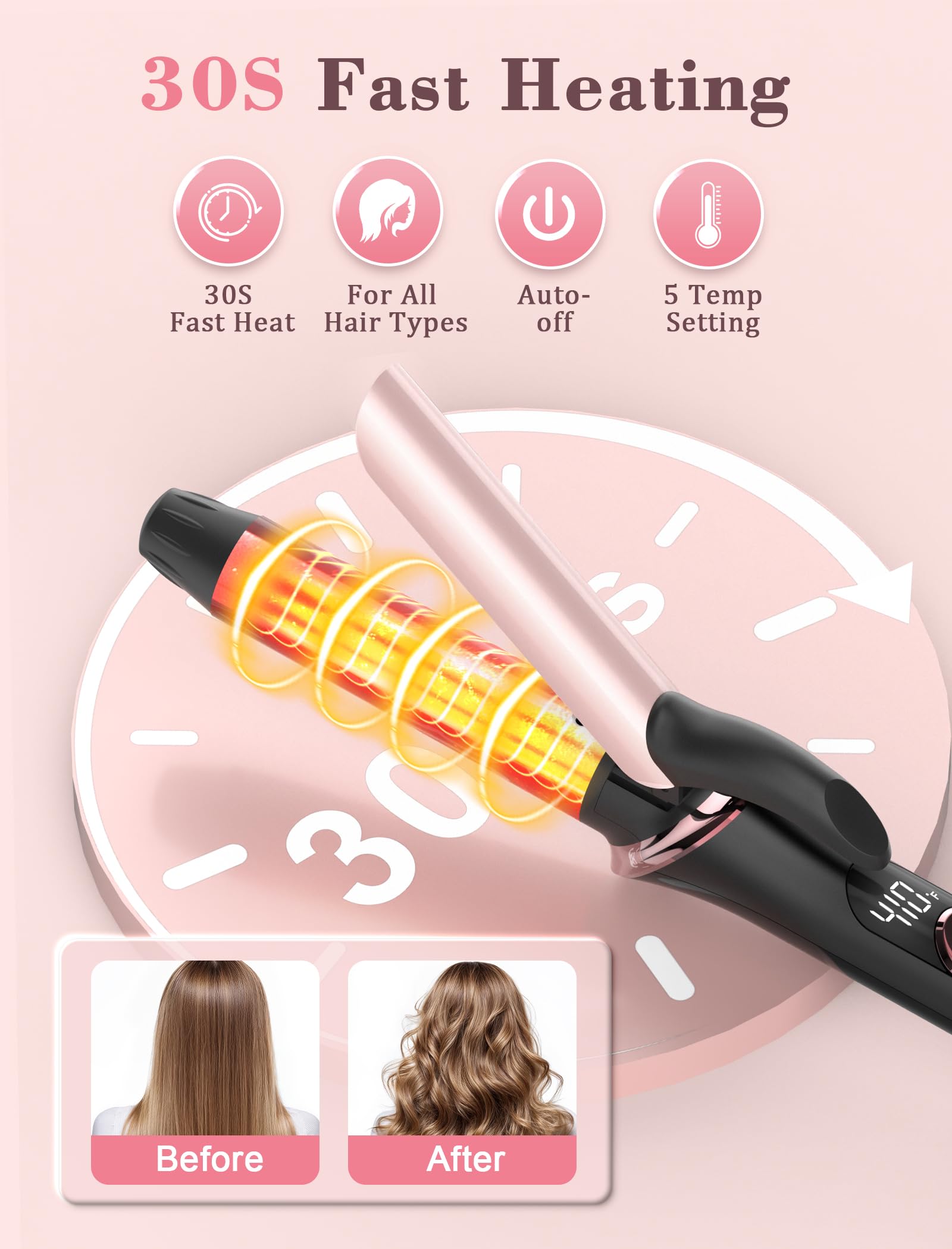 TECSIX rizador con 5 temperaturas para diferentes tipos de cabello.