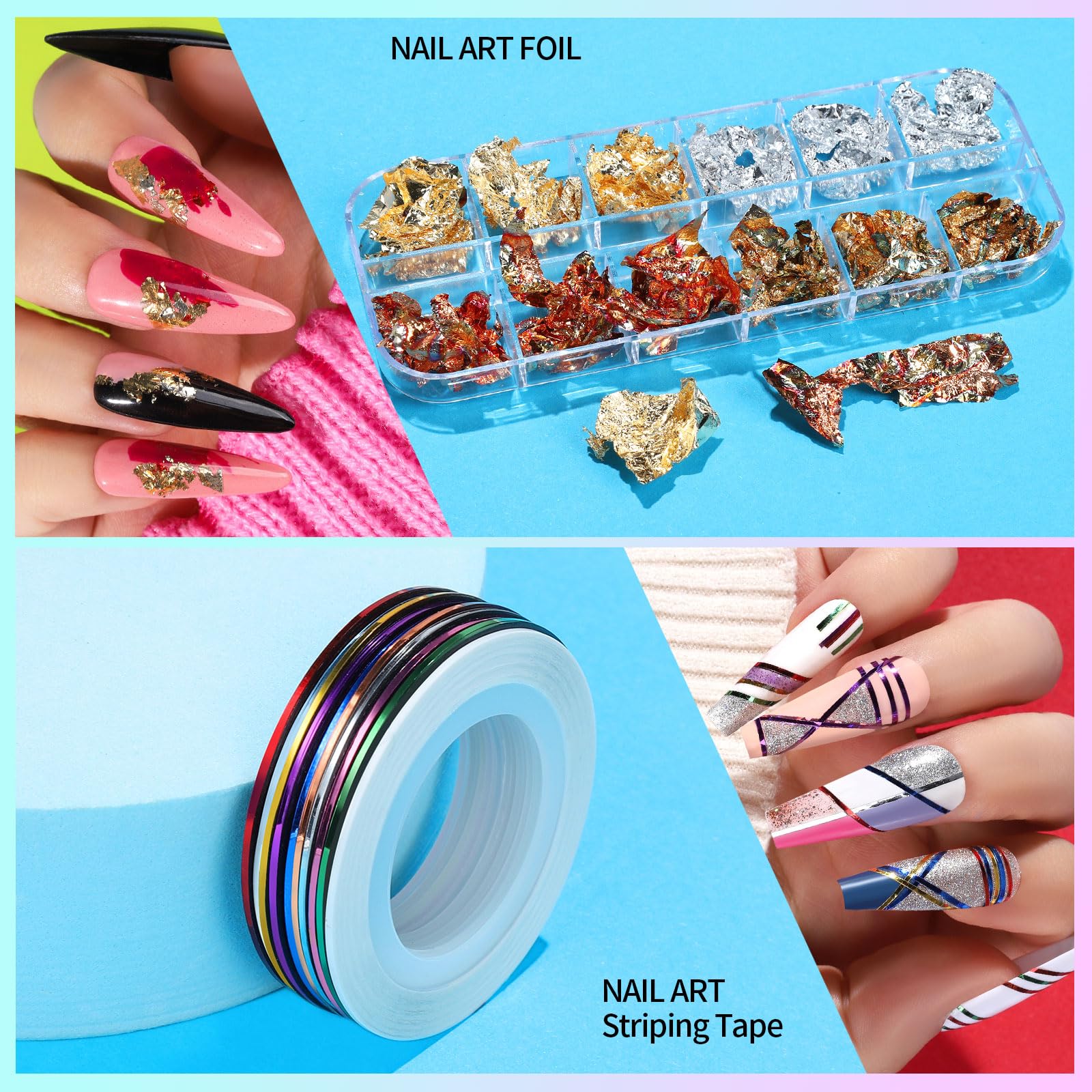 Teenitor láminas foil oro y plata, brillo personalizado para uñas modernas.