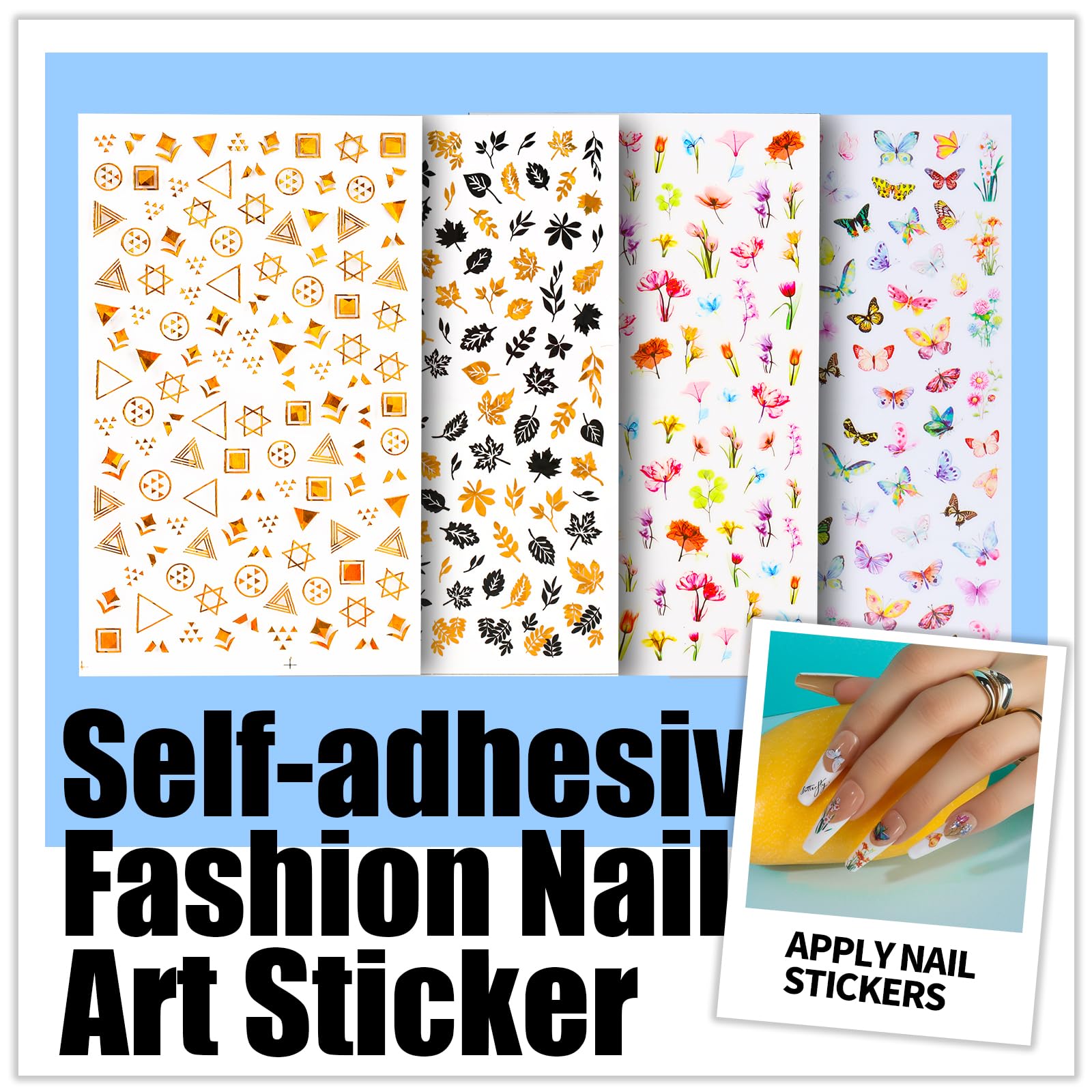 Teenitor pegatinas de arte de uñas, cuatro diseños fáciles para decoración rápida