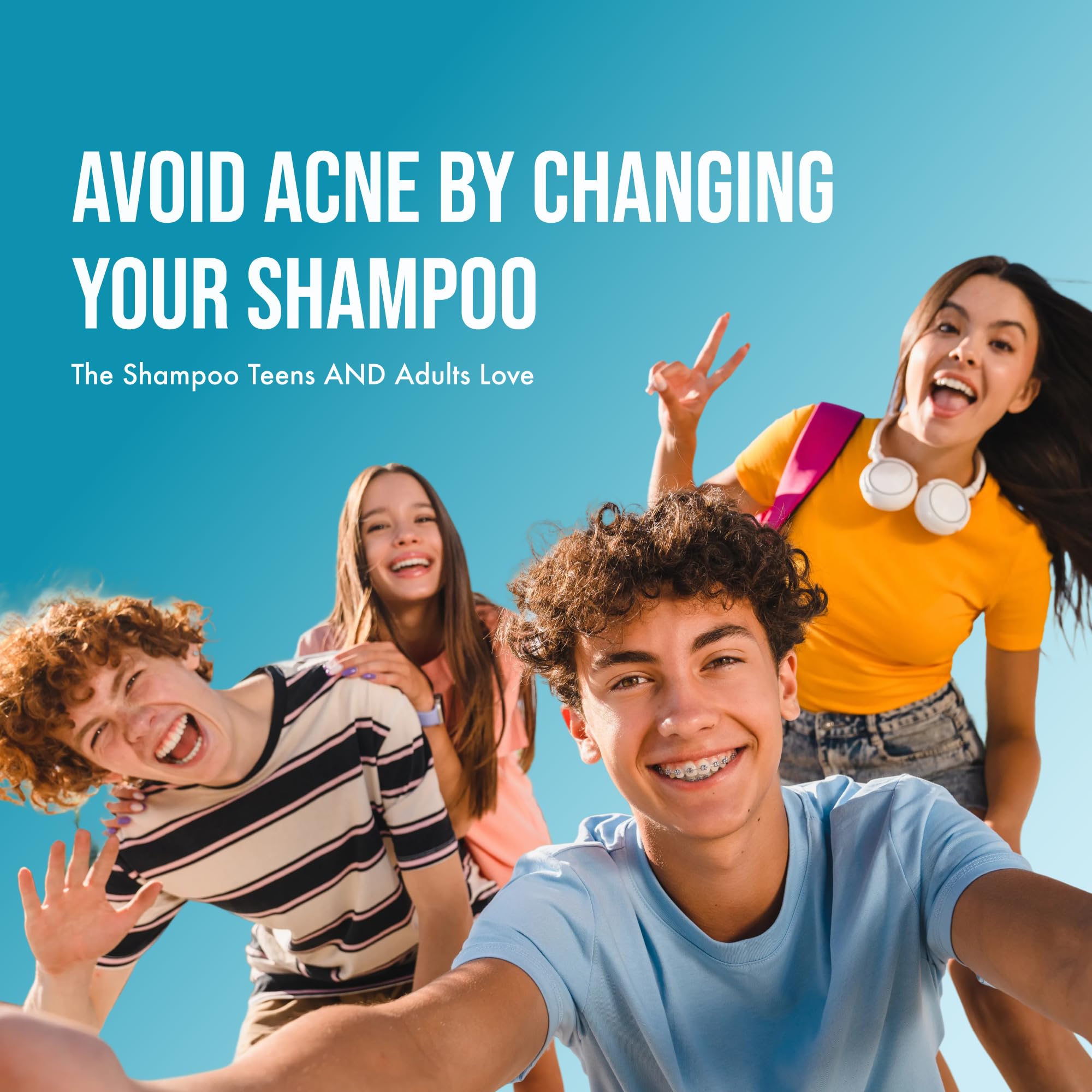 Champú Teenology para adolescentes - fórmula no comedogénica para piel y cabello equilibrados.
