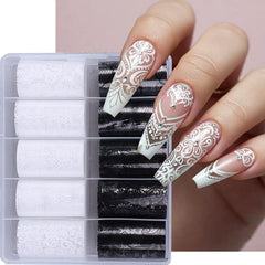 Lámina de encaje negra y blanca de Teilihai para uñas, ideal para crear diseños