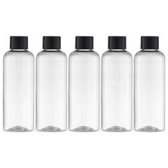 Botellas Tekson de viaje de 100 ml transparentes para cosméticos, visión clara del contenido.