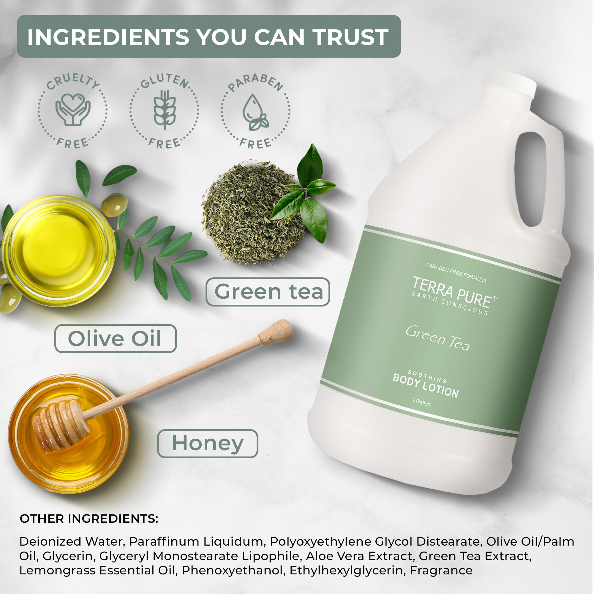 Terra Pure Lotion en dispensador de 10-14 oz facilita el reabastecimiento.