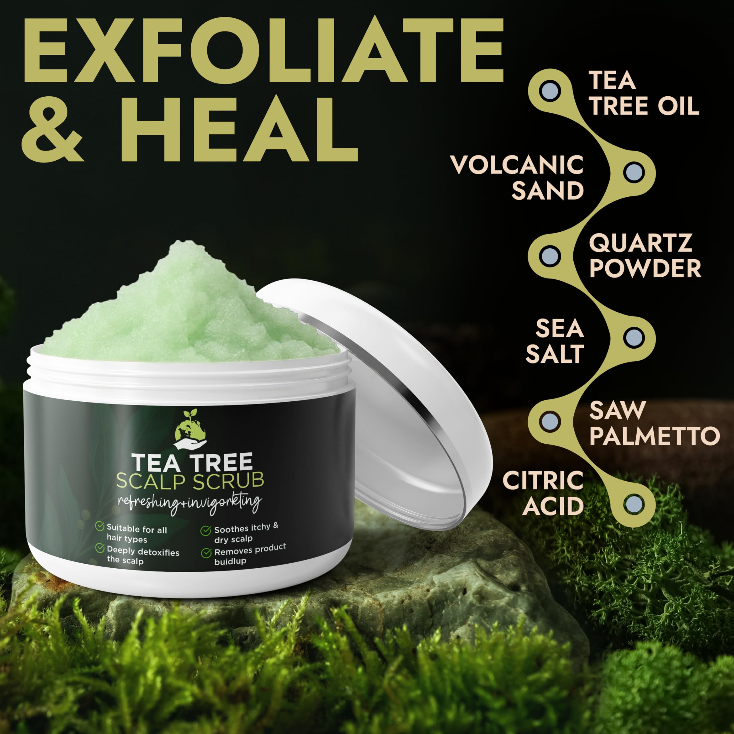 Terramed Just Think Comfort Tea Tree Scalp Scrub bottle front with clean label