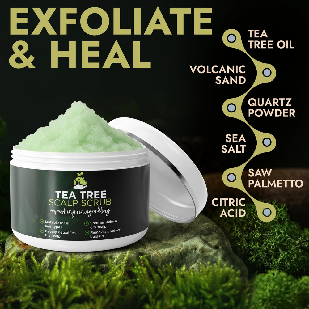 Terramed Just Think Comfort Tea Tree Scalp Scrub bottle front with clean label