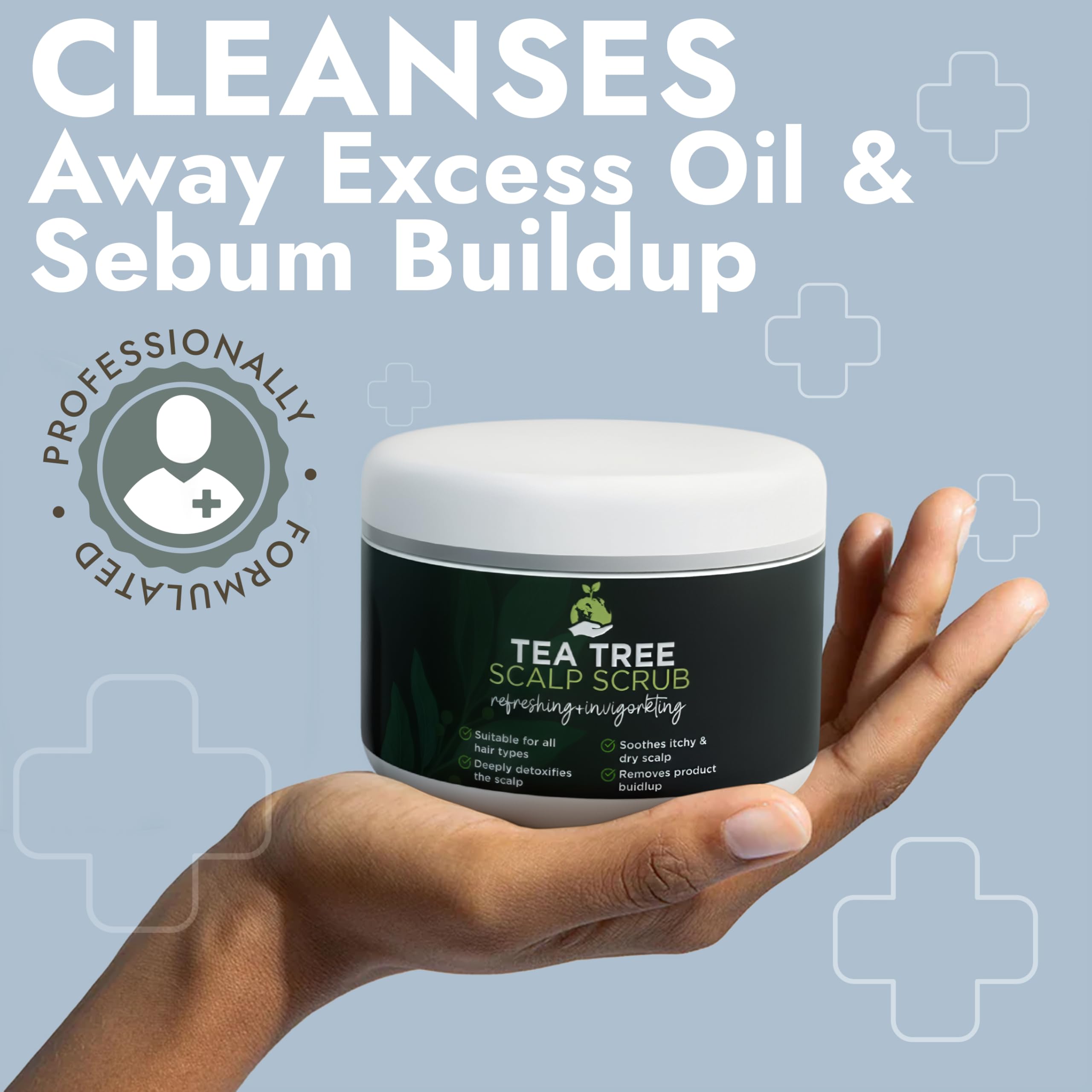 Mineral particles in Terramed Just Think Comfort Tea Tree Scalp Scrub for a refreshing cleanse