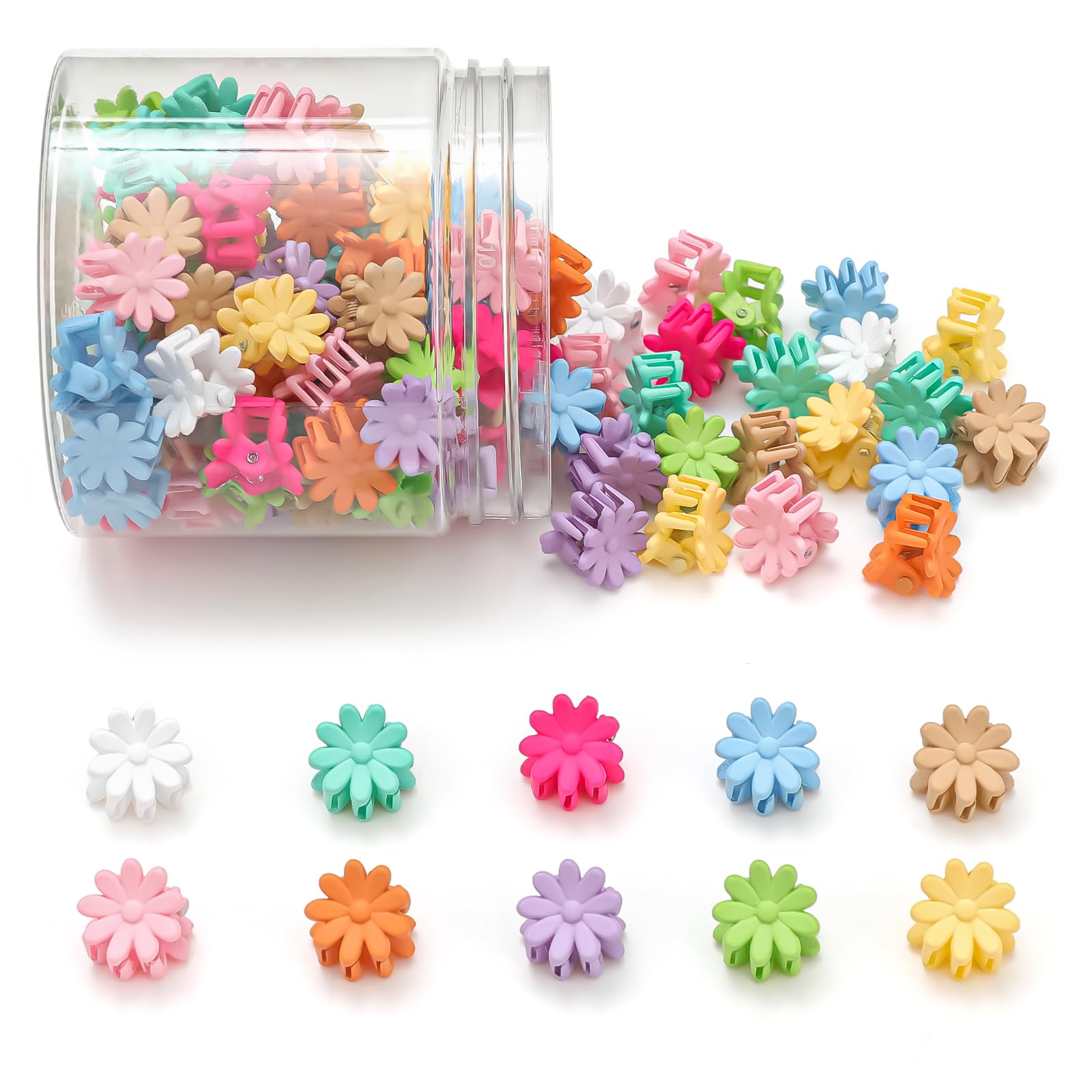 Clips Tetizo mini flores coloridos para el cabello, opción versátil para cualquier peinado.