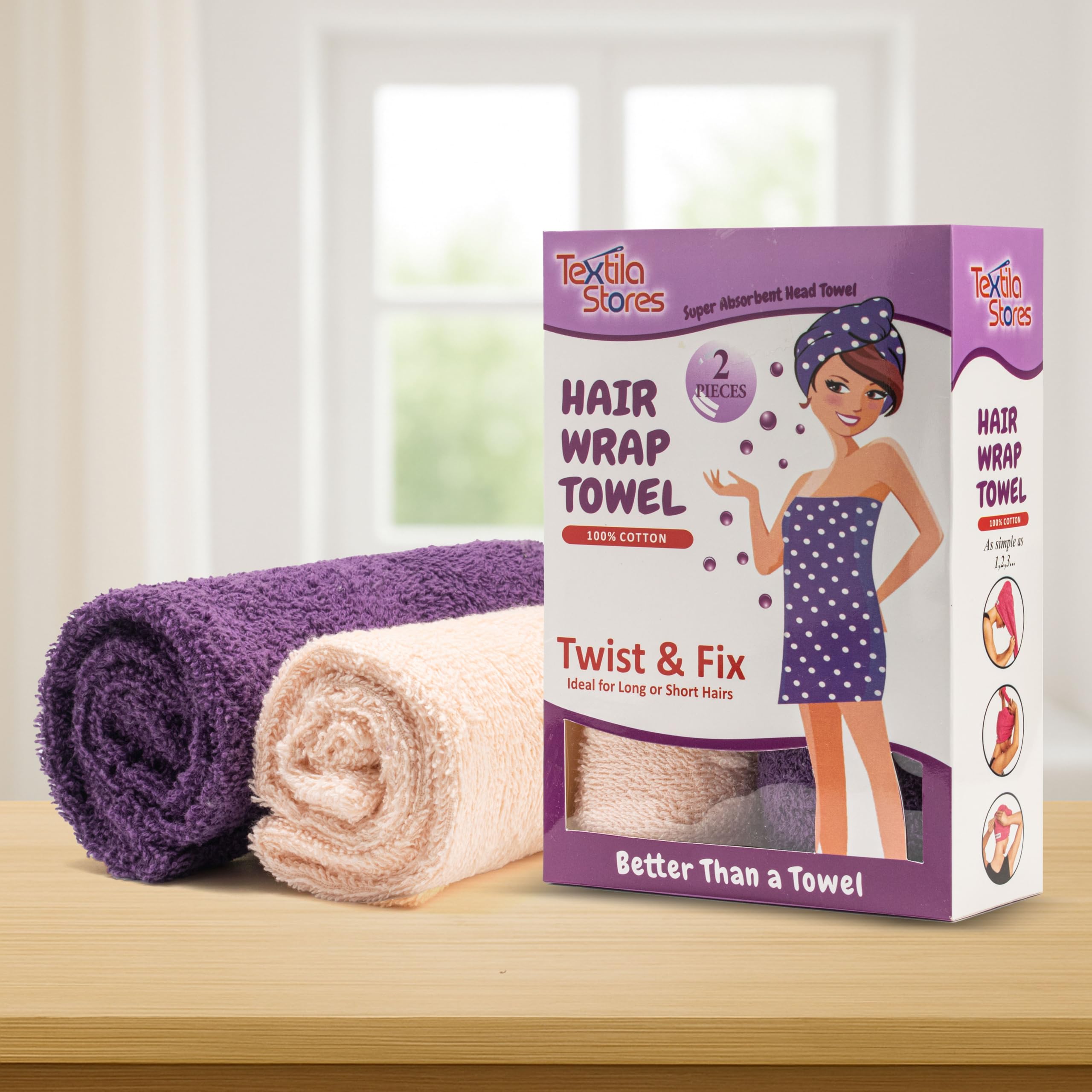 Textila Stores toalla turbante rosa, reduce el frizz durante el secado.