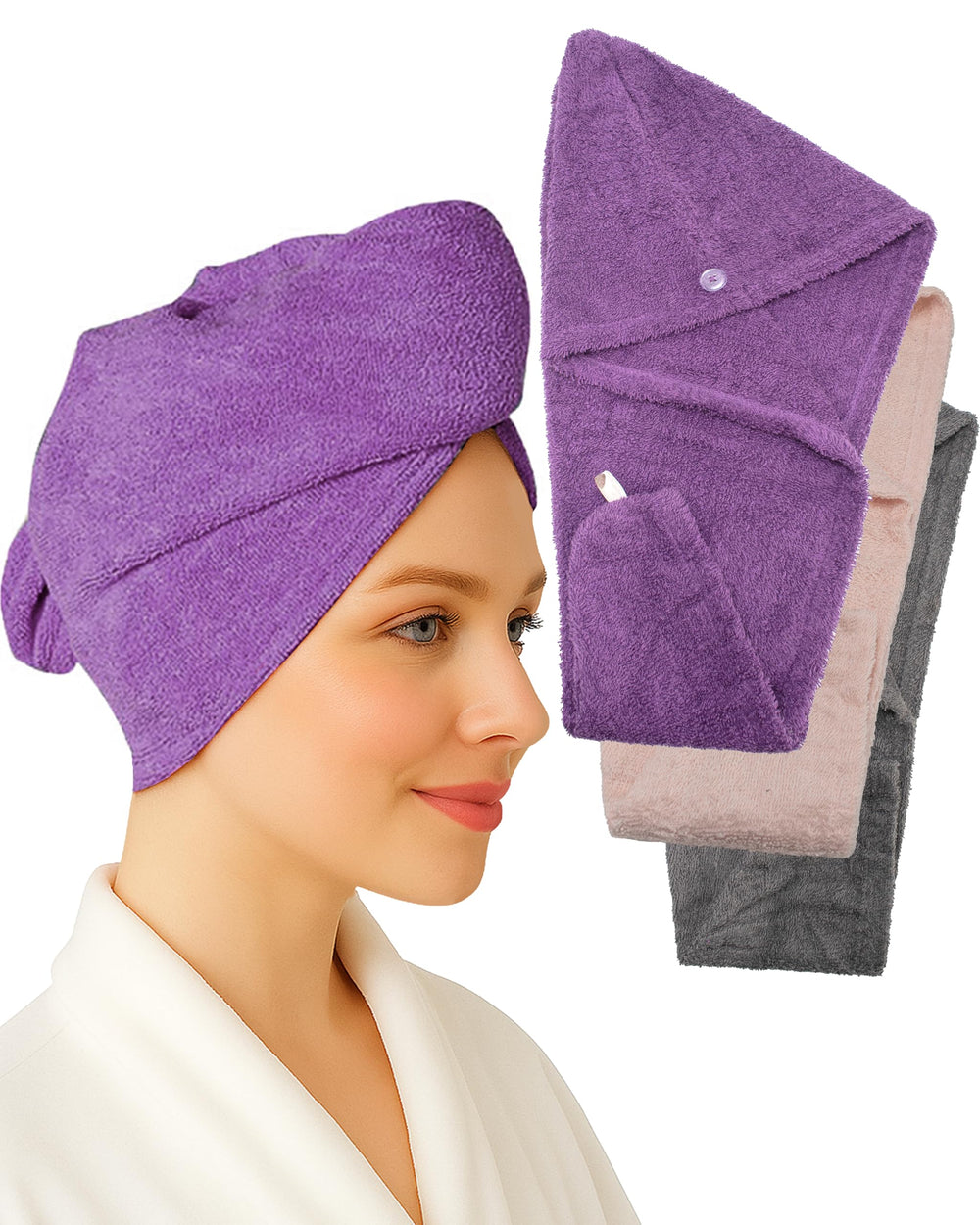 Textila turbante ciruela de algodón: absorbe rápido el agua.