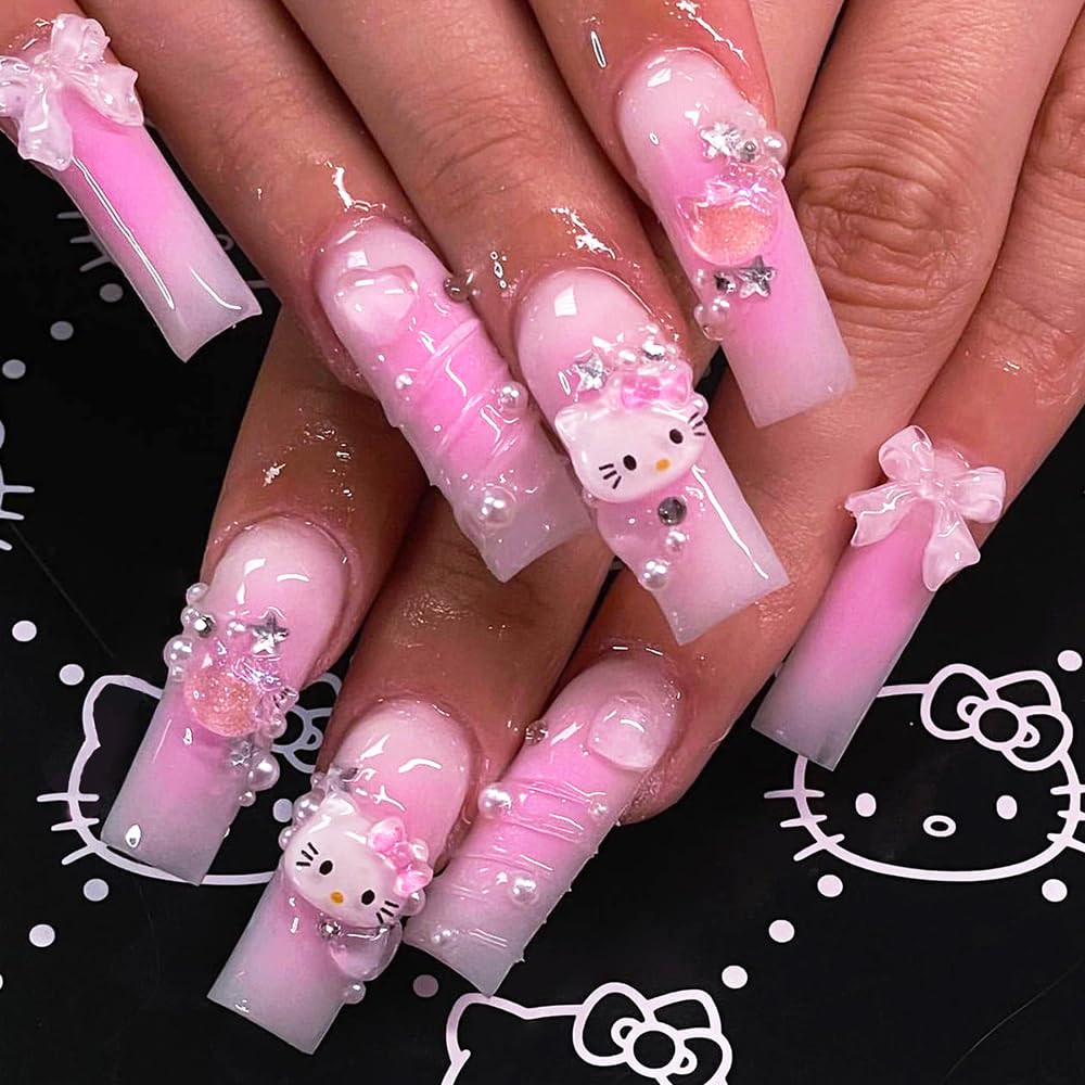 Tezocr uñas forma ataúd rosadas largas para estilo elegante y duradero