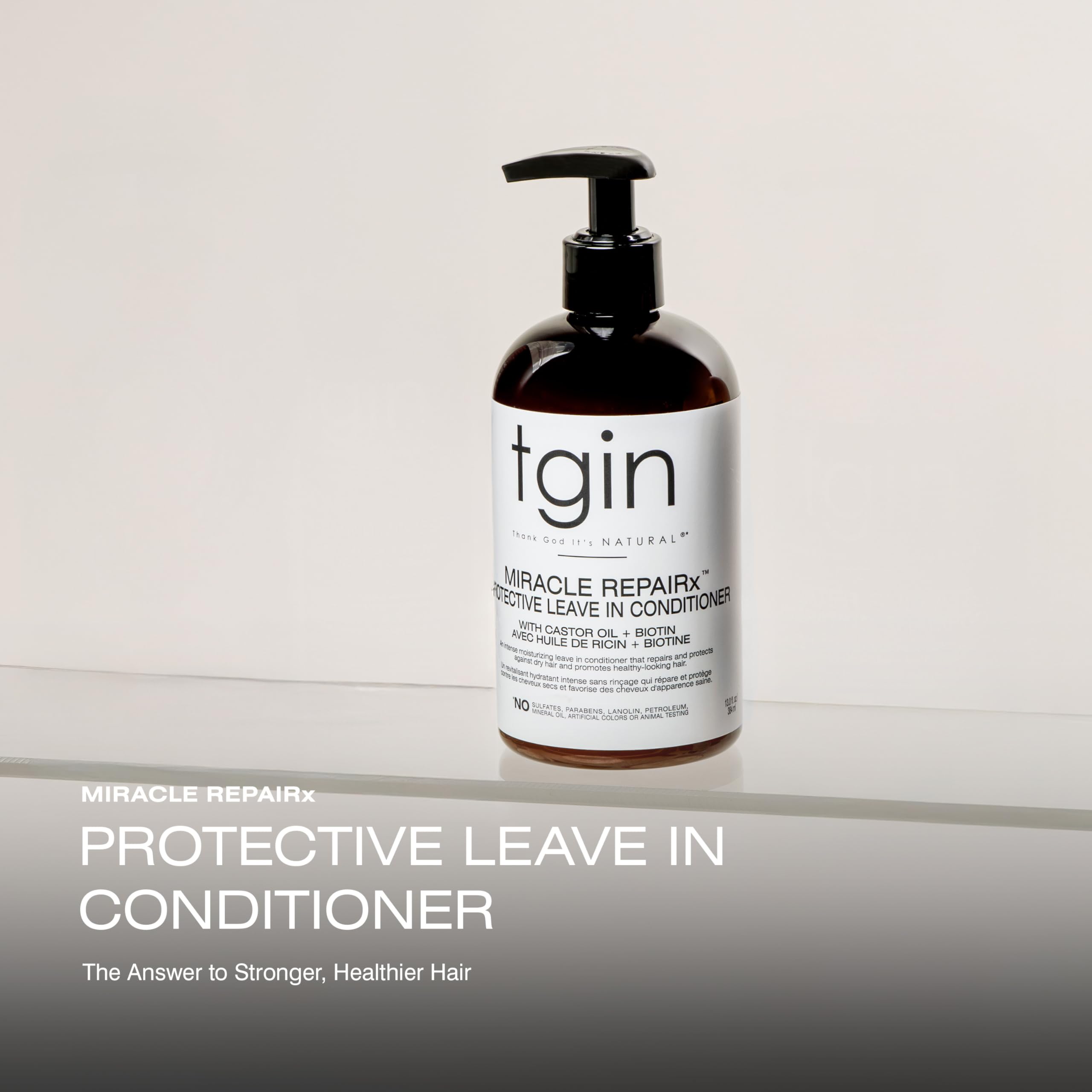 Aplicación suave del acondicionador sin enjuague de tgin para cabello manejable