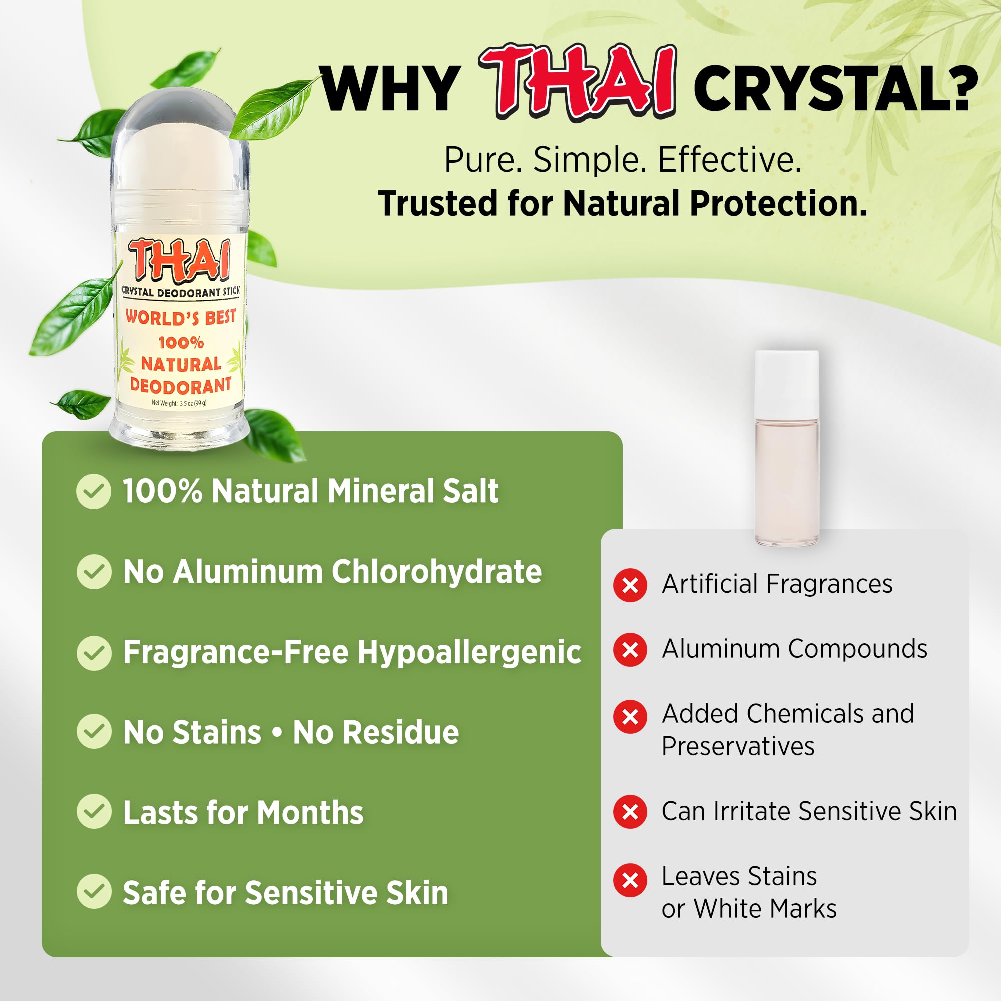 Thai Crystal Desodorante uso diario: apto para hombres y mujeres con piel sensible.