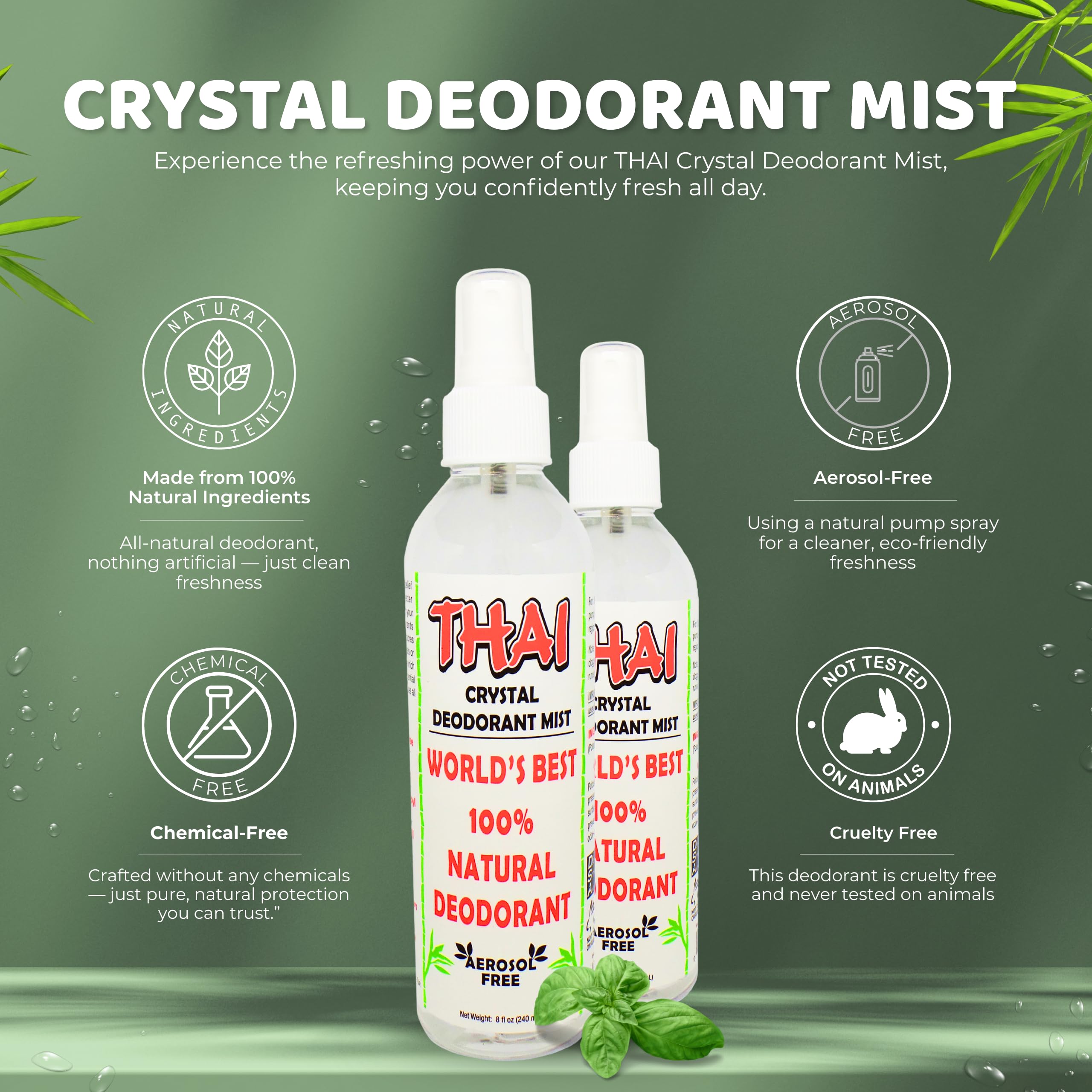 Thai Deodorant Stone Crystal Mist atomizador: aplicación suave y rápida para el día.