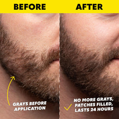 The Beard Club 1 Day Dye close-up on patchy beard for a fuller look.