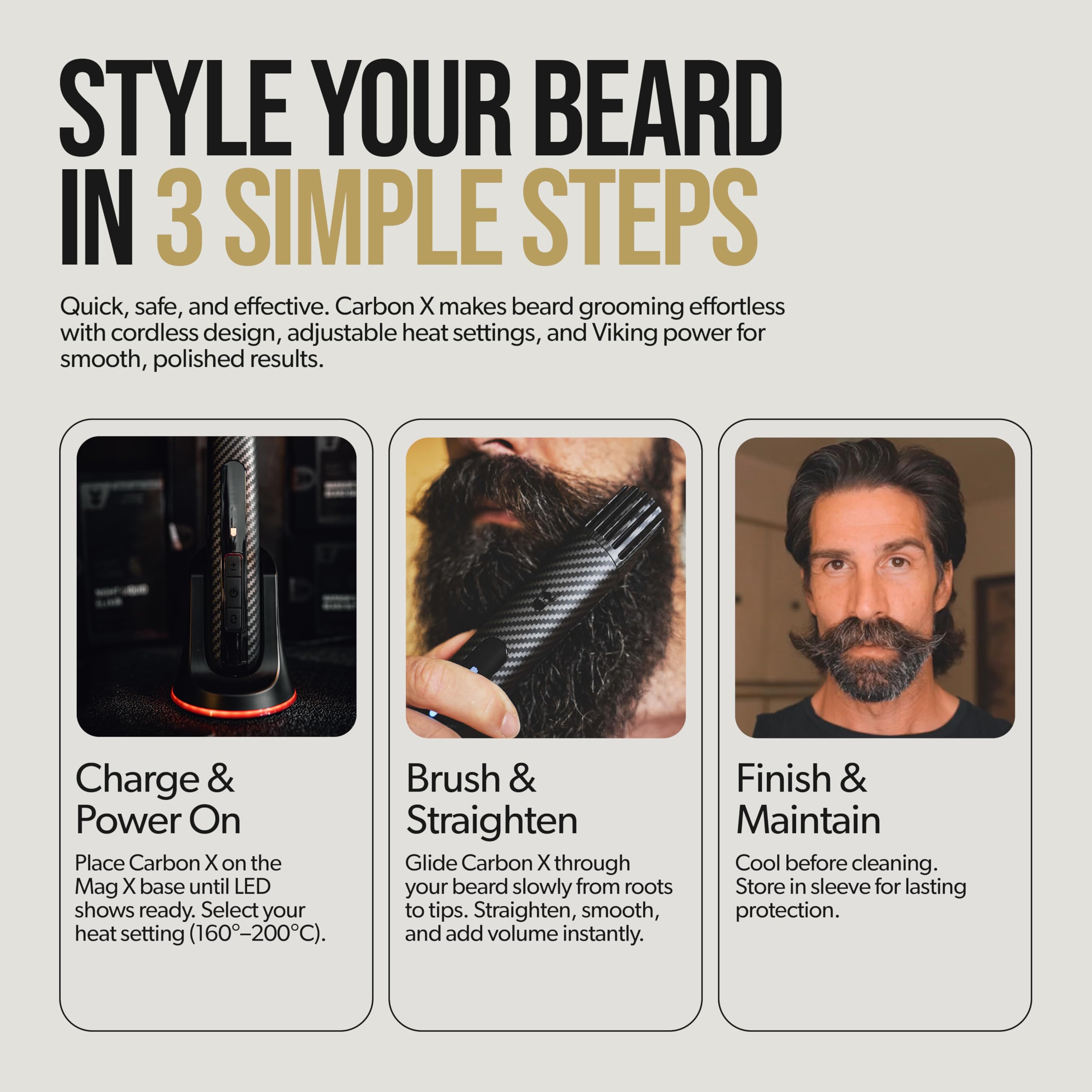 The Beard Struggle Carbon X: diseño ergonómico y compacto para uso diario y viaje.
