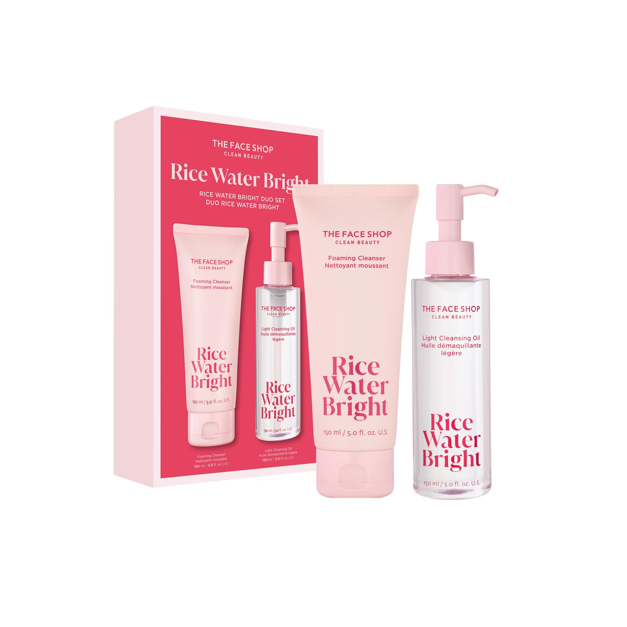 The Face Shop Rice Water Bright Duo: espuma facial suave para limpieza diaria.