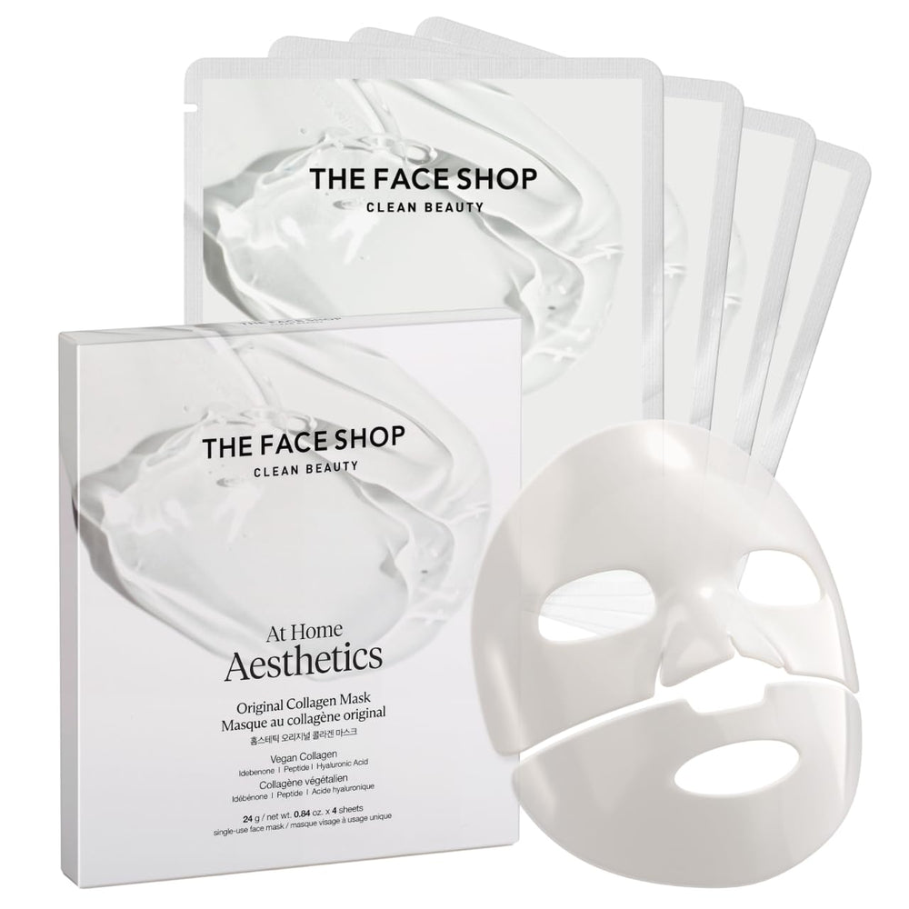 The Face Shop mascarilla colageno vegano en empaque elegante para piel suave e hidratada.
